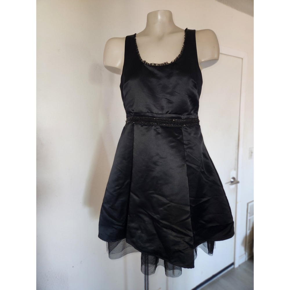 Princess Vera Wang Black Satin Beaded Cutout Back Tulle Hem Dress 7